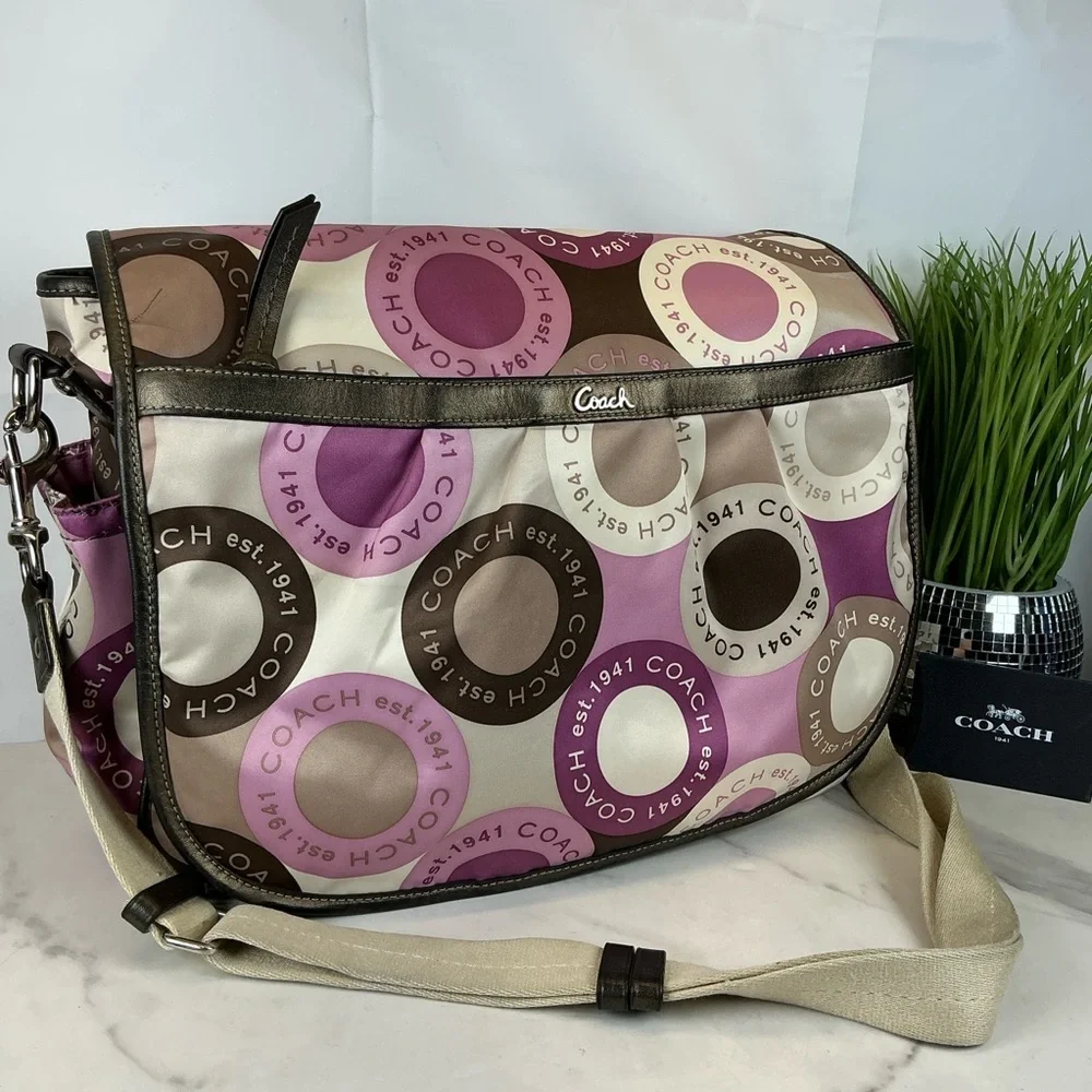 Coach Y2K Signature Pink Brown Snap Head Messenger Diaper Shoulder‎ Bag Laptop